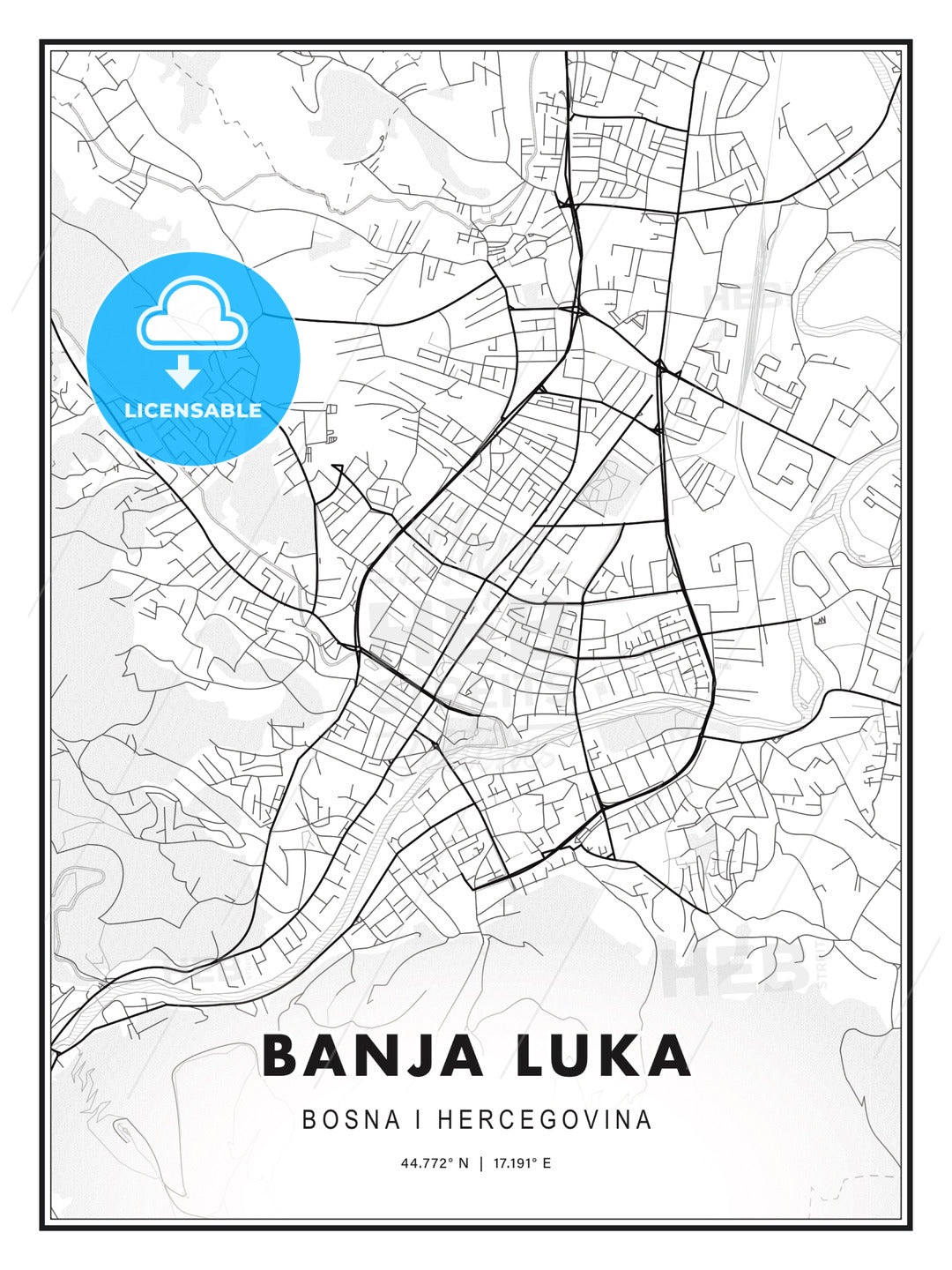 Banja Luka, Bosnia and Herzegovina, Modern Print Template in Various Formats - HEBSTREITS Sketches