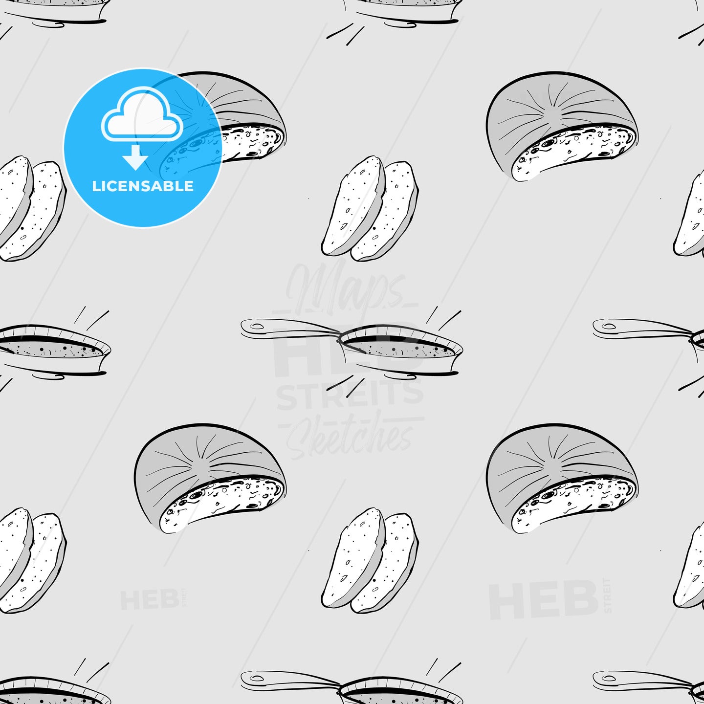 Bannock seamless pattern greyscale drawing – instant download