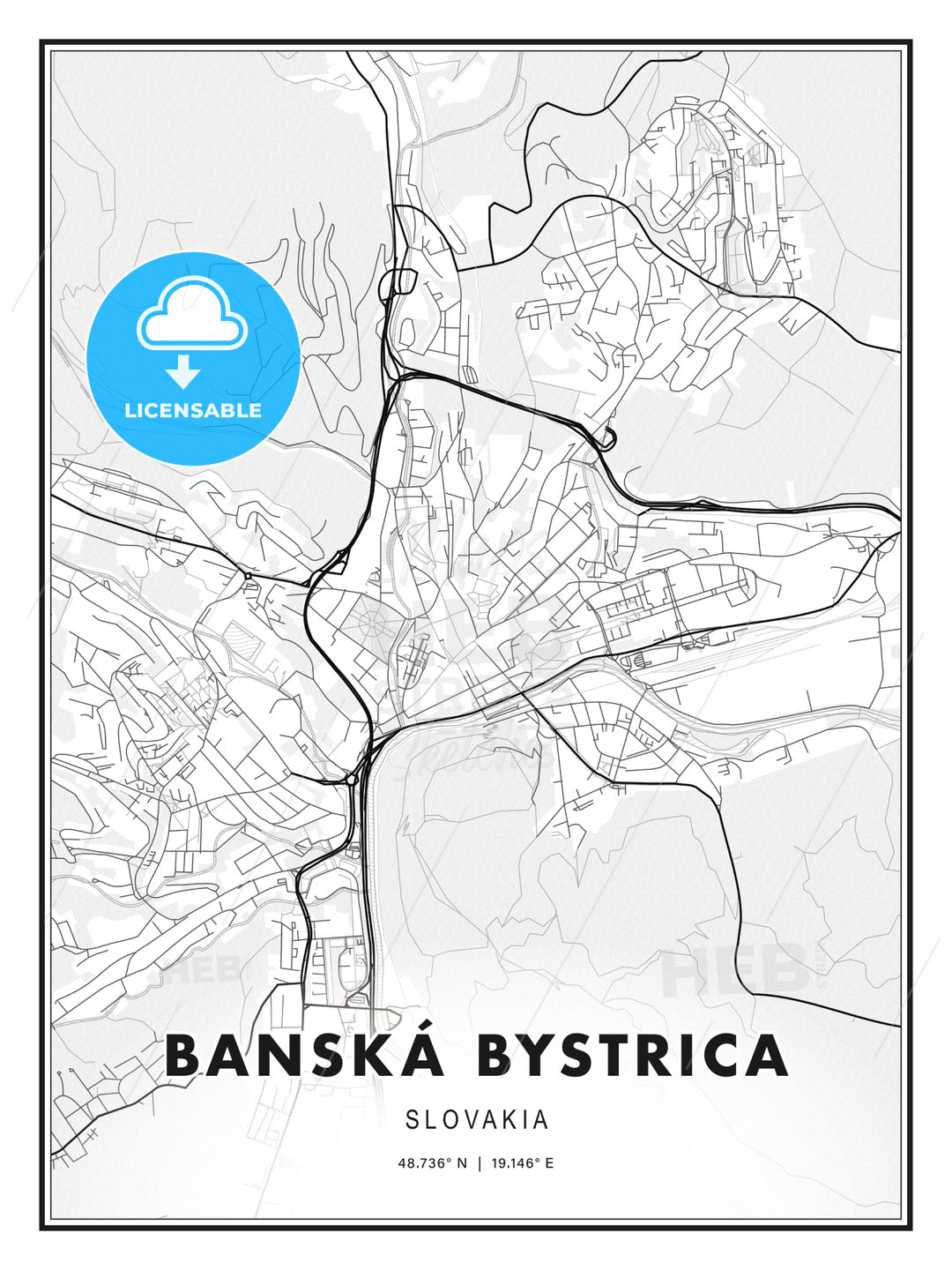 Banská Bystrica, Slovakia, Modern Print Template in Various Formats - HEBSTREITS Sketches