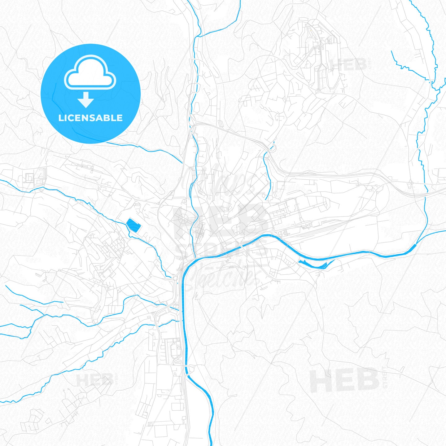 Banská Bystrica, Slovakia PDF vector map with water in focus - HEBSTREITS