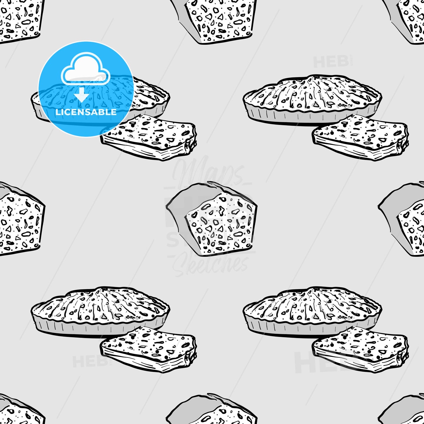 Bara Brith seamless pattern greyscale drawing – instant download