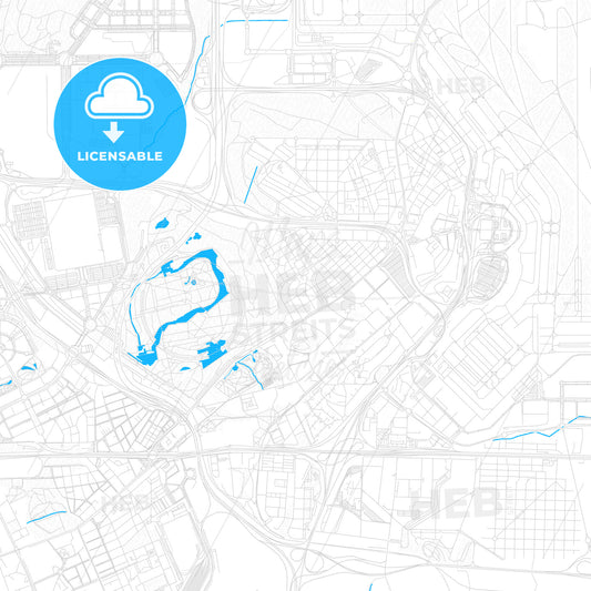 Barajas de Madrid, Spain PDF vector map with water in focus