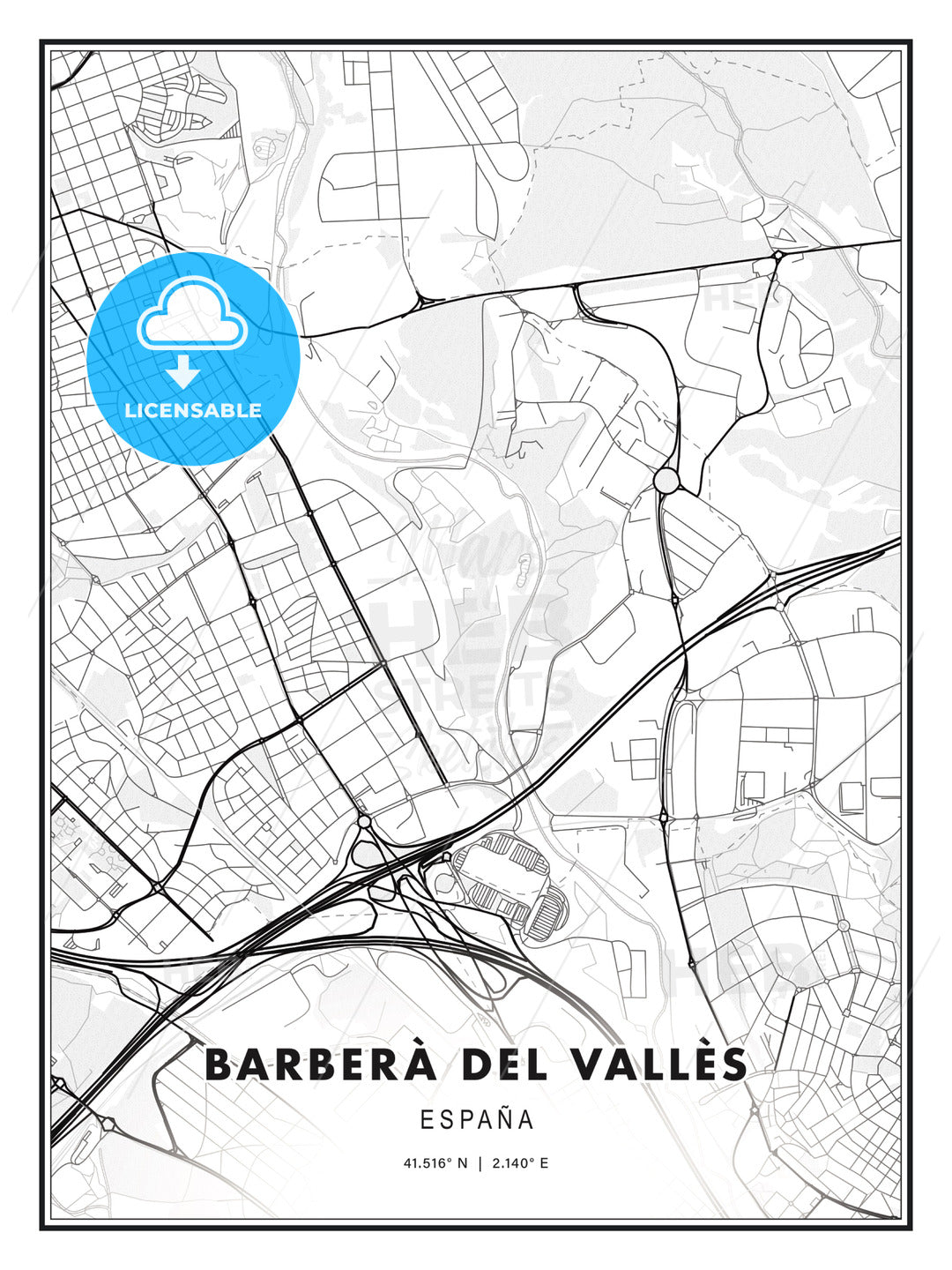 Barberà del Vallès, Spain, Modern Print Template in Various Formats - HEBSTREITS Sketches