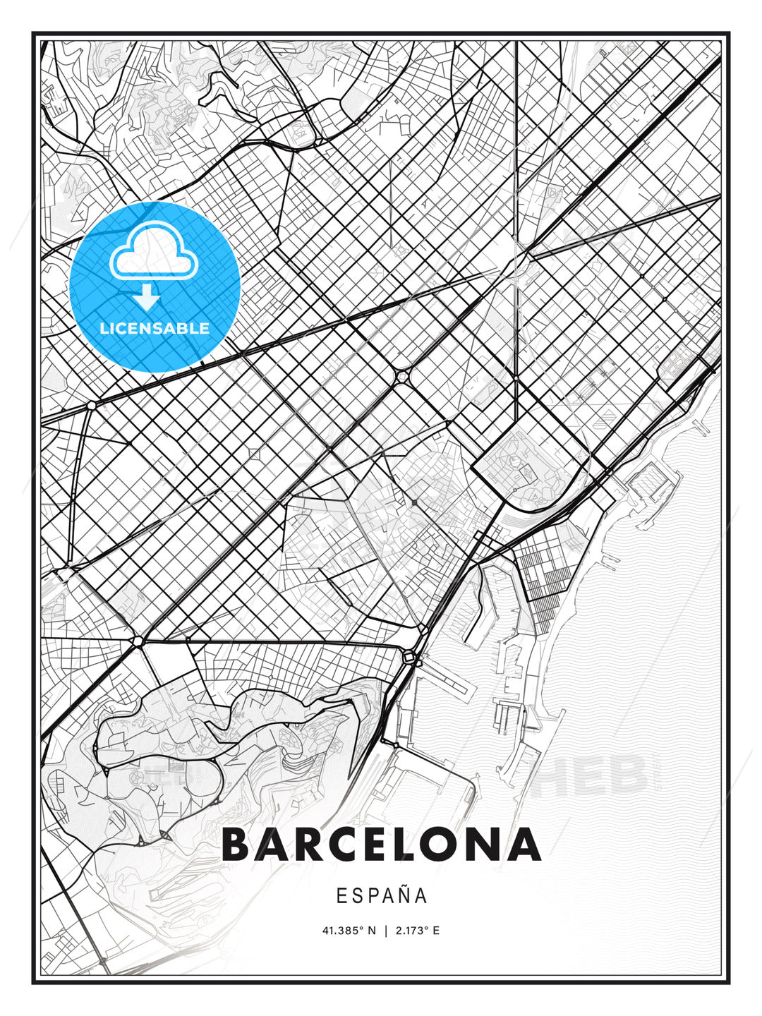 Barcelona, Spain, Modern Print Template in Various Formats - HEBSTREITS Sketches