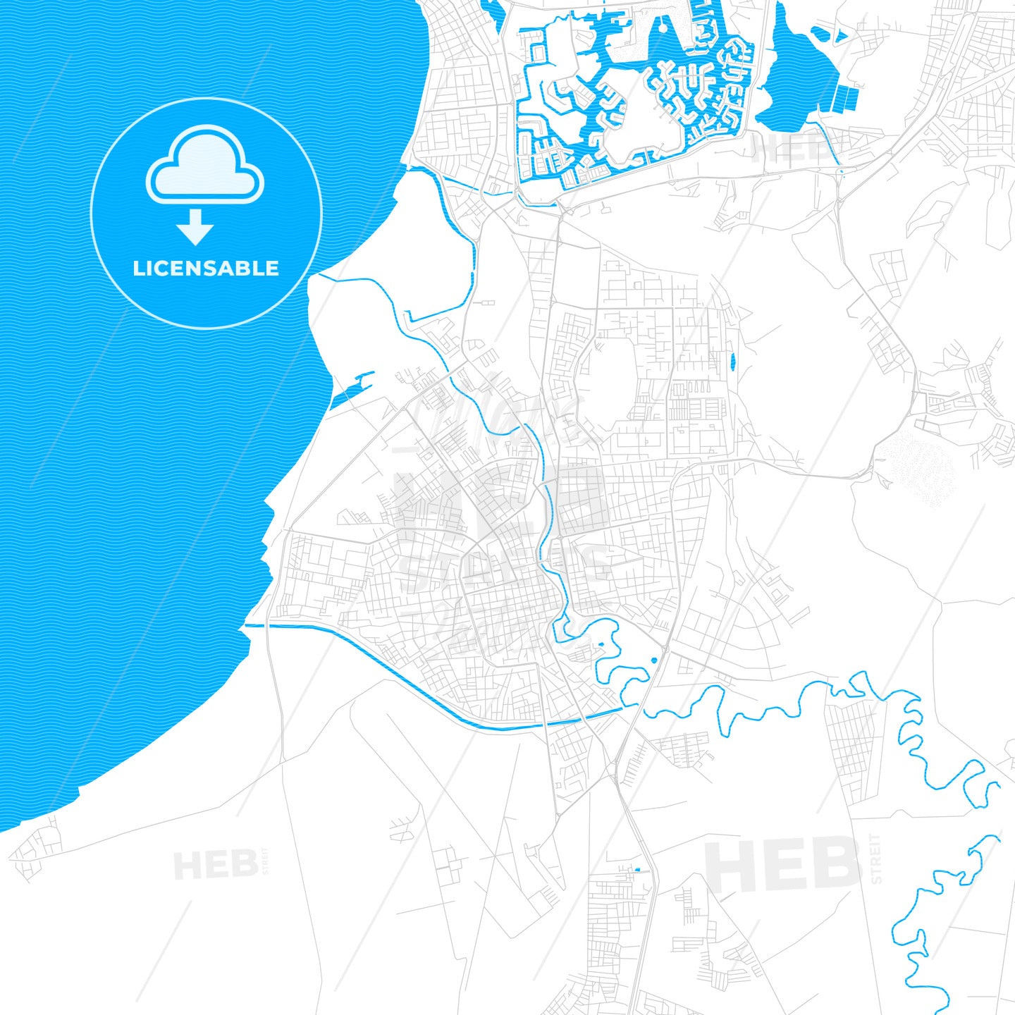 Barcelona, Venezuela PDF vector map with water in focus