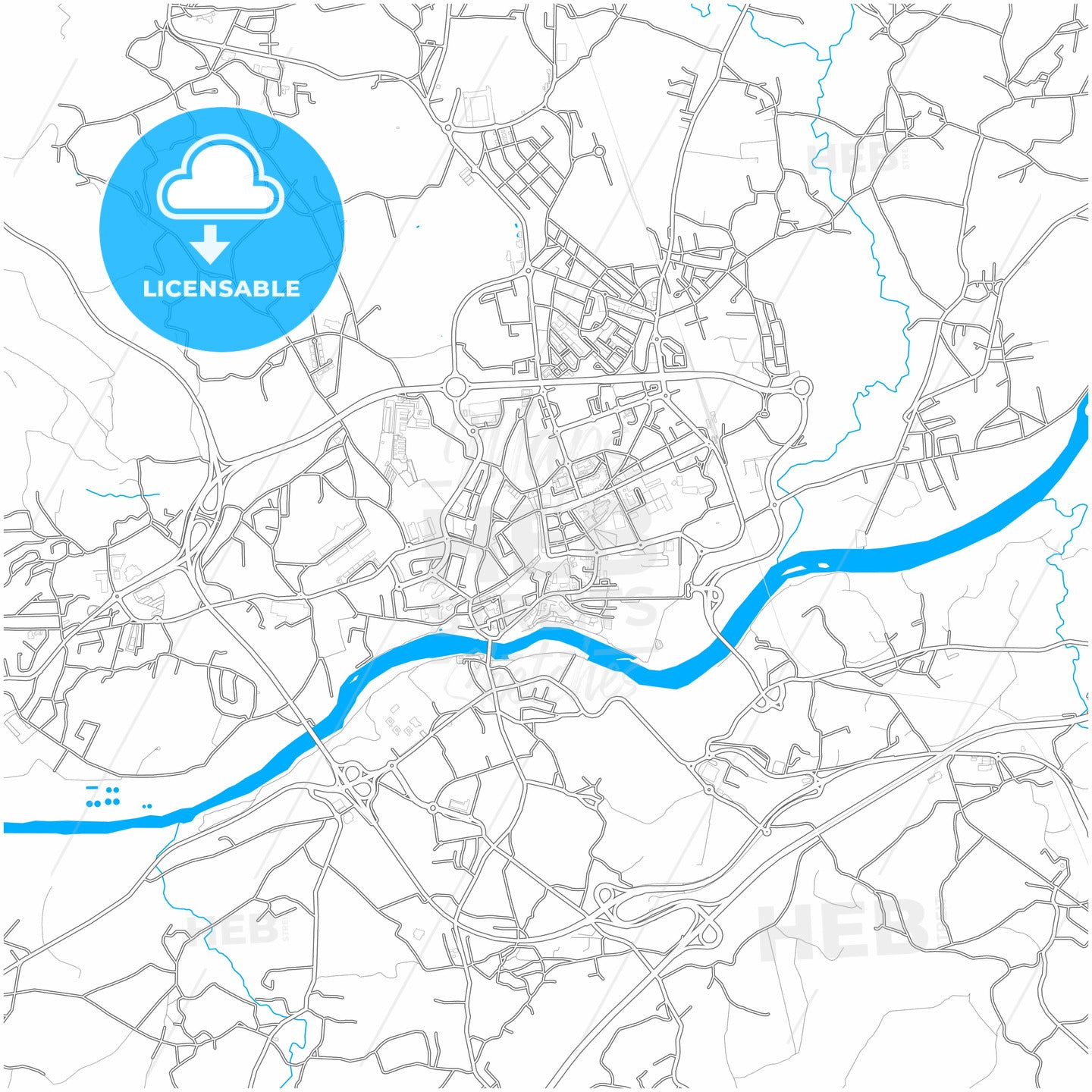 Barcelos, Braga, Portugal, city map with high quality roads.