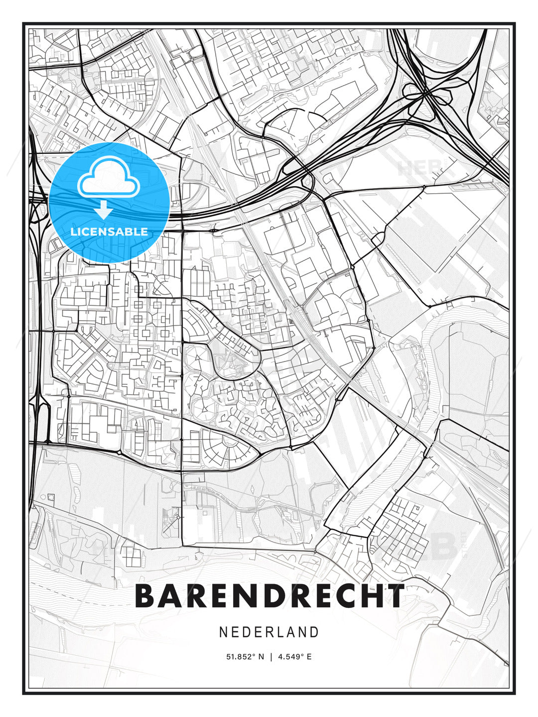 Barendrecht, Netherlands, Modern Print Template in Various Formats - HEBSTREITS Sketches