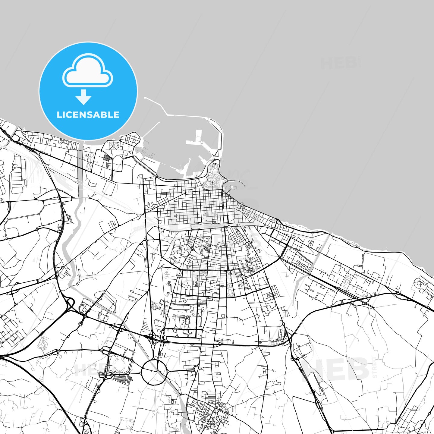 Bari, Apulia, downtown map, light