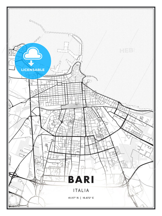 Bari, Italy, Modern Print Template in Various Formats - HEBSTREITS Sketches