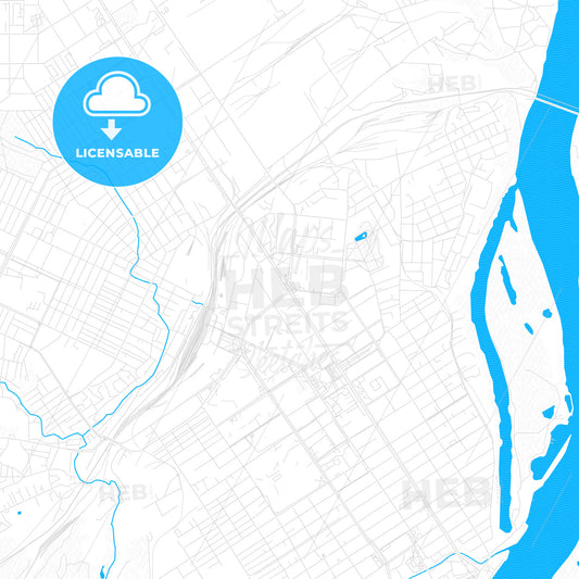 Barnaul, Russia PDF vector map with water in focus