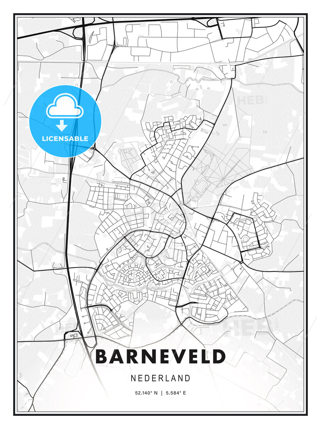 Barneveld, Netherlands, Modern Print Template in Various Formats - HEBSTREITS Sketches