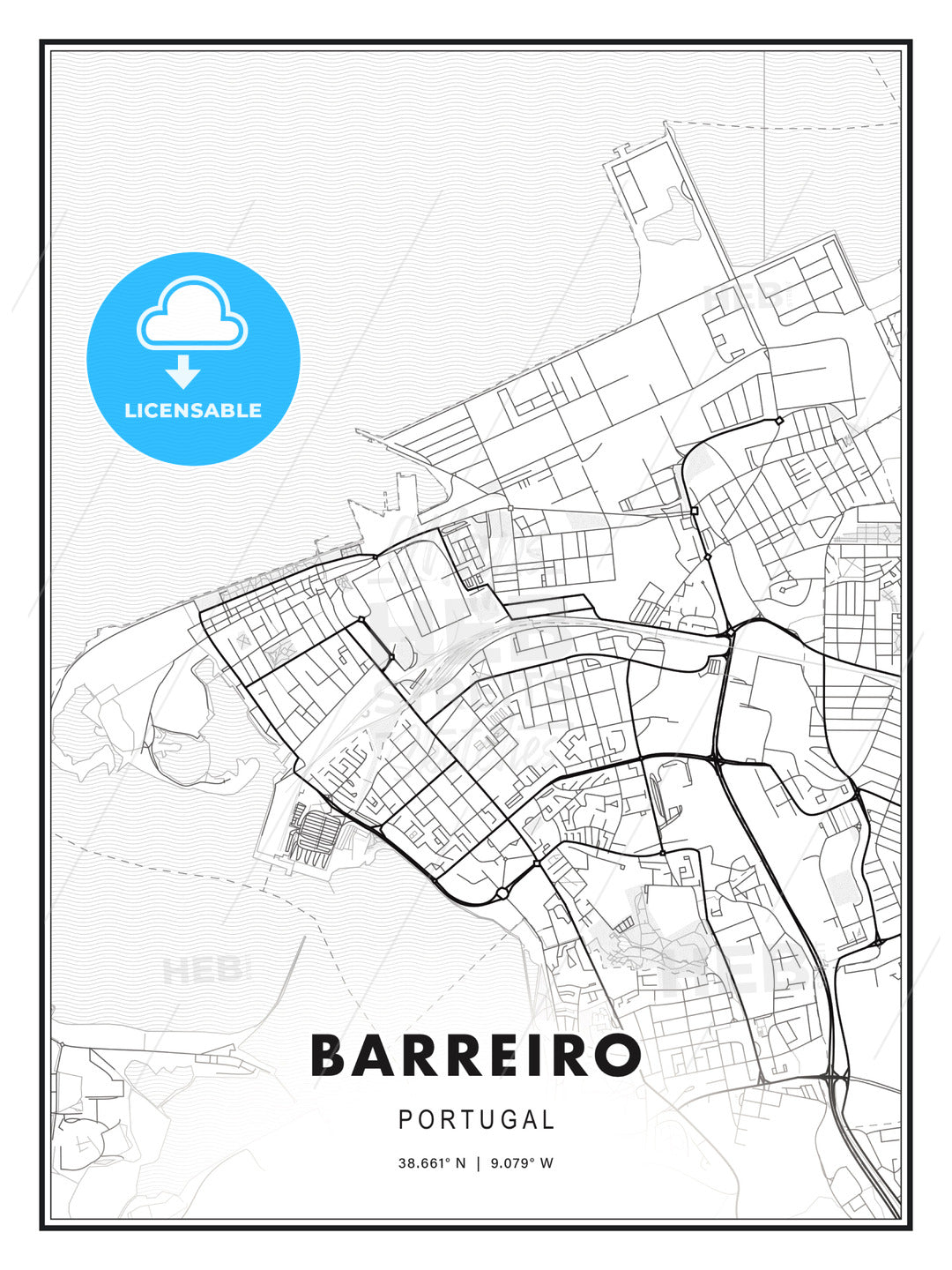 Barreiro, Portugal, Modern Print Template in Various Formats - HEBSTREITS Sketches