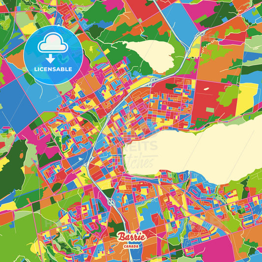 Barrie, Canada Crazy Colorful Street Map Poster Template - HEBSTREITS Sketches