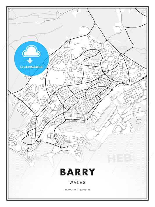 Barry, Wales, Modern Print Template in Various Formats - HEBSTREITS Sketches