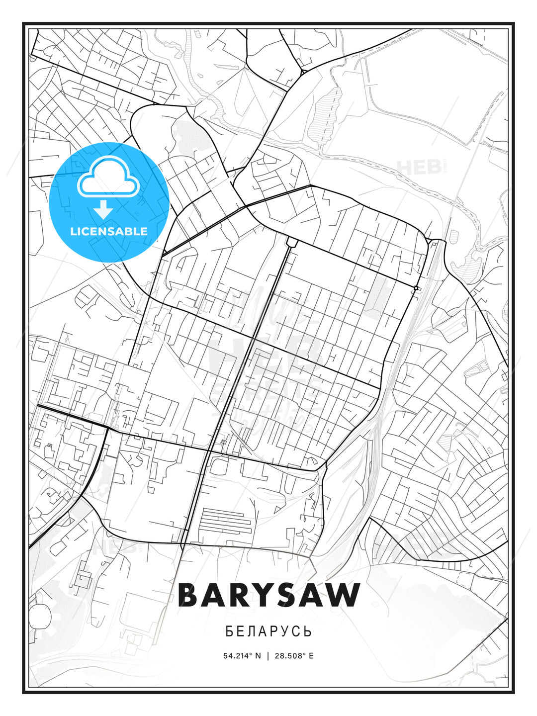 Barysaw, Belarus, Modern Print Template in Various Formats - HEBSTREITS Sketches