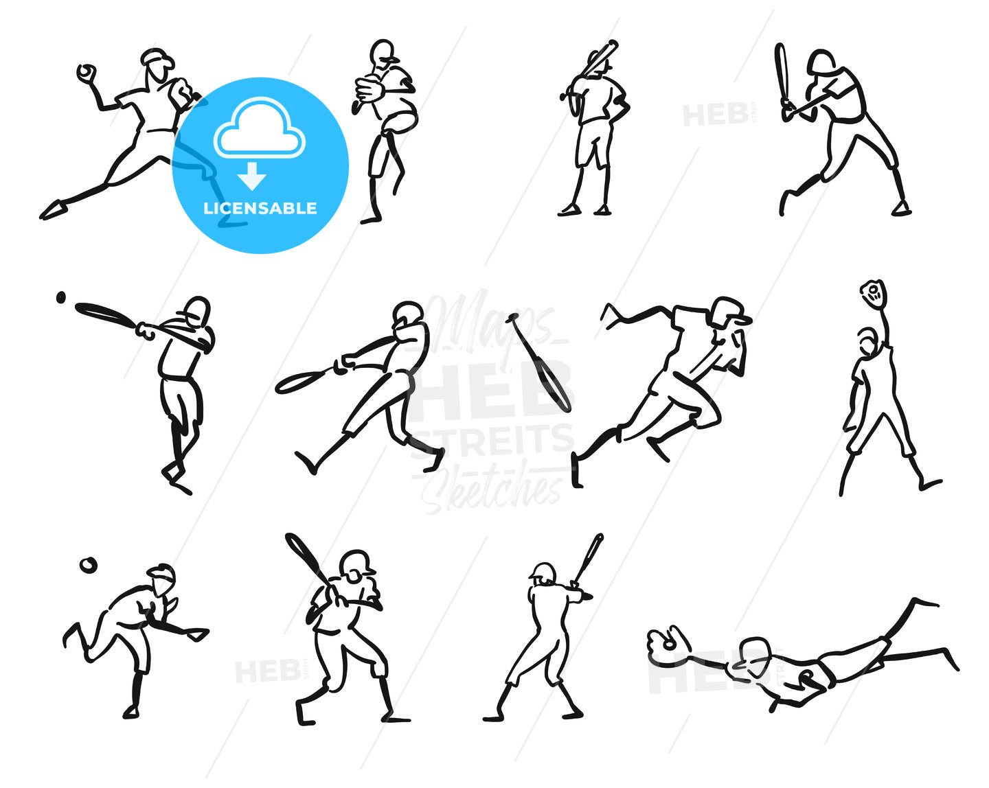 Baseball Player Motion Sketch Studies – instant download