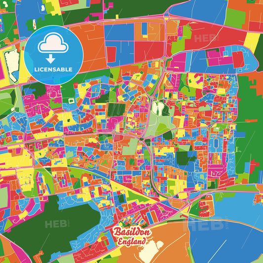 Basildon, England Crazy Colorful Street Map Poster Template - HEBSTREITS Sketches