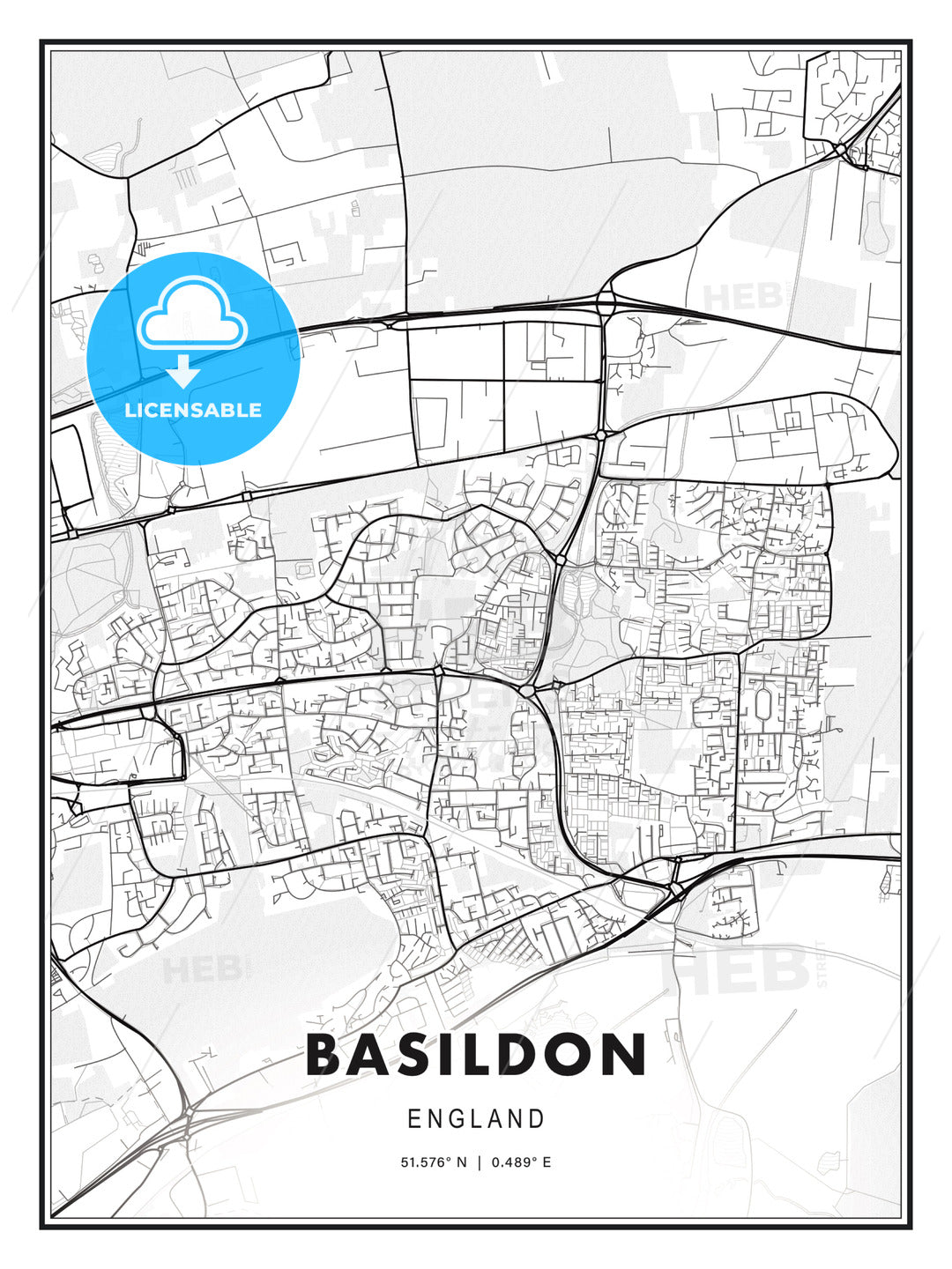 Basildon, England, Modern Print Template in Various Formats - HEBSTREITS Sketches