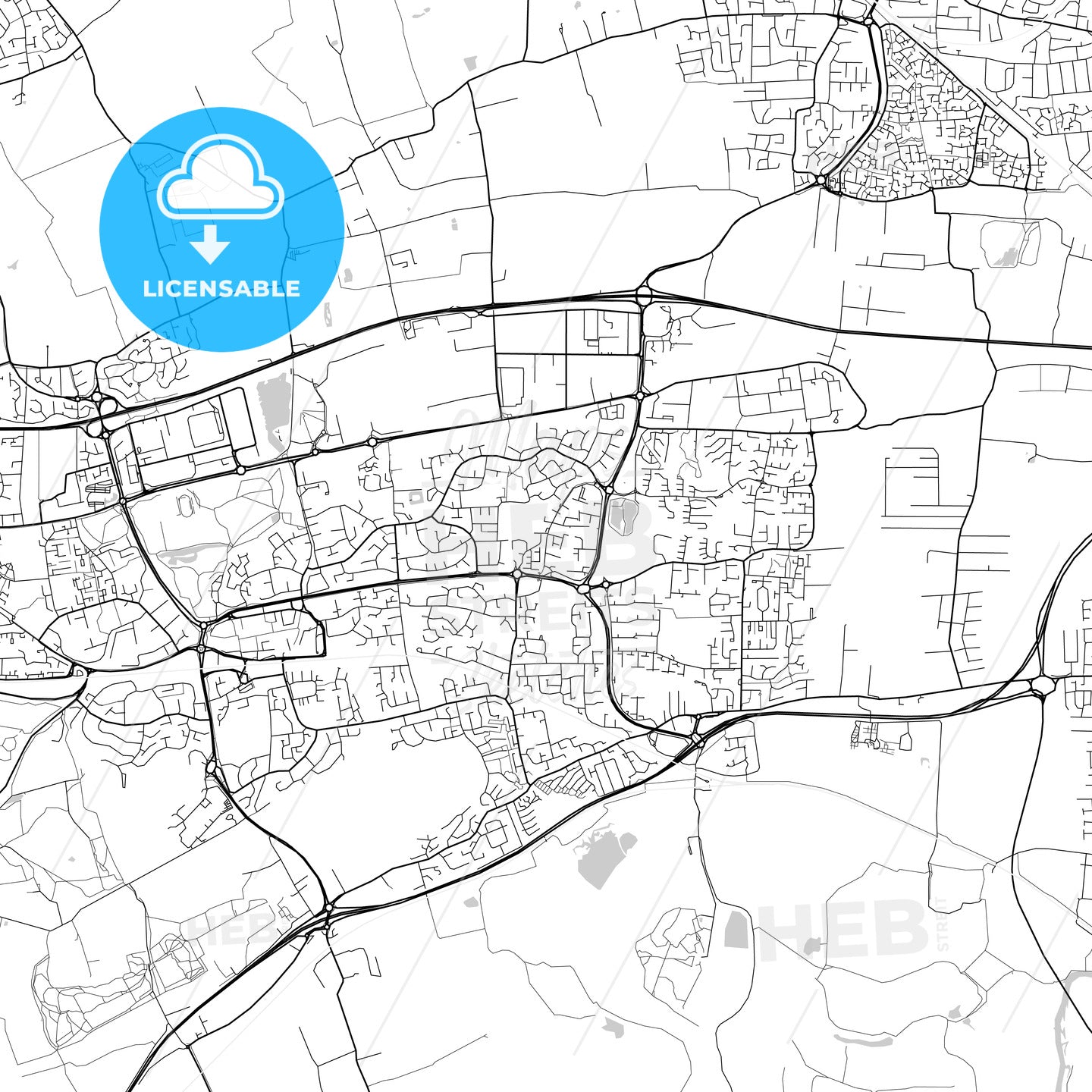 Basildon, England, UK, Vector Map - Light