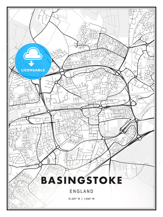 Basingstoke, England, Modern Print Template in Various Formats - HEBSTREITS Sketches