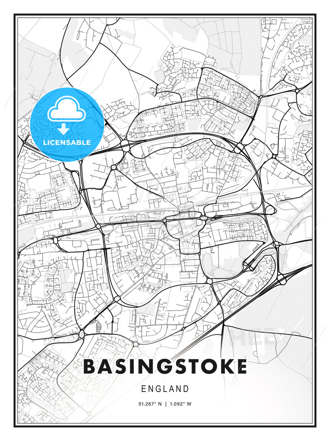 Basingstoke, England, Modern Print Template in Various Formats - HEBSTREITS Sketches