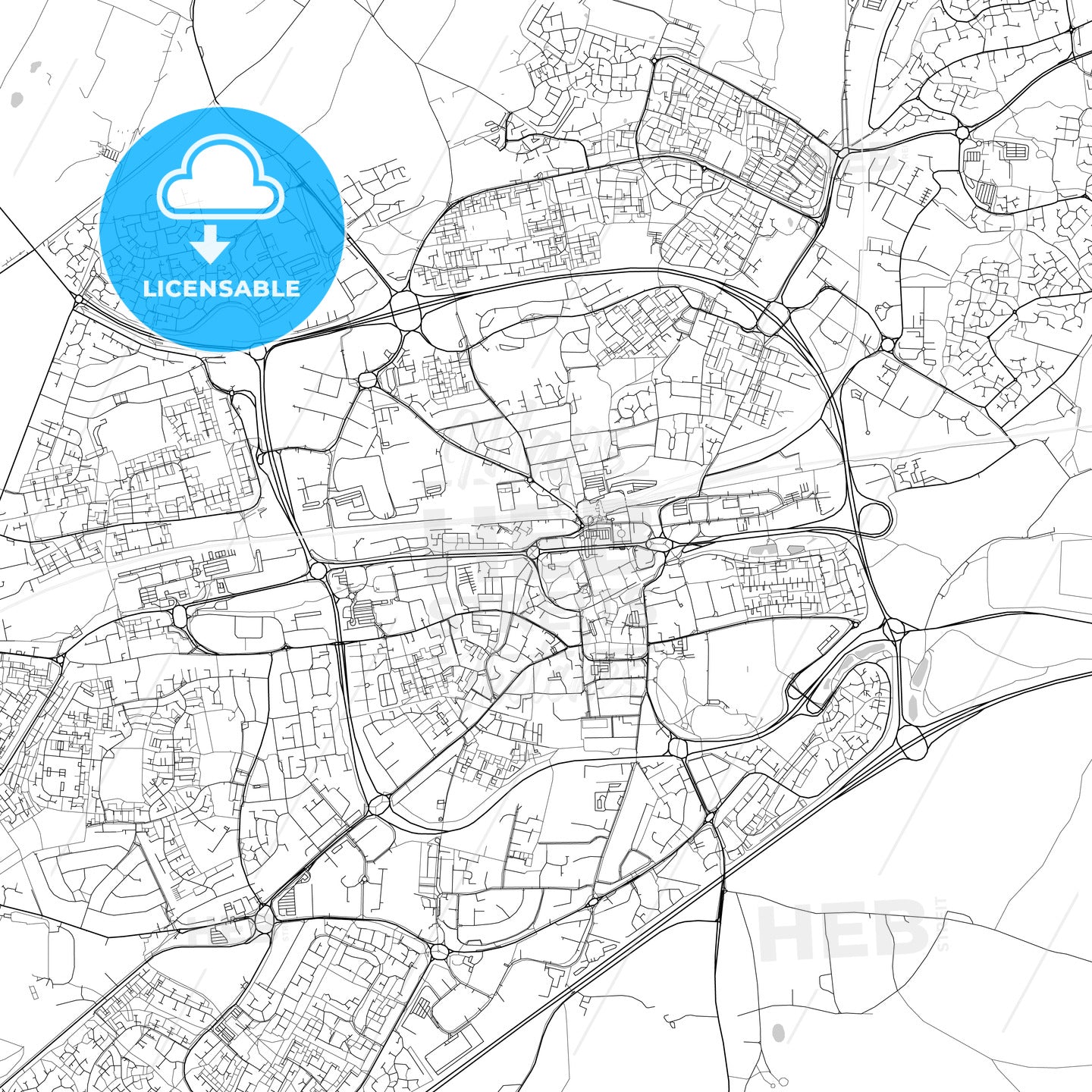 Basingstoke, England, UK, Vector Map - Light