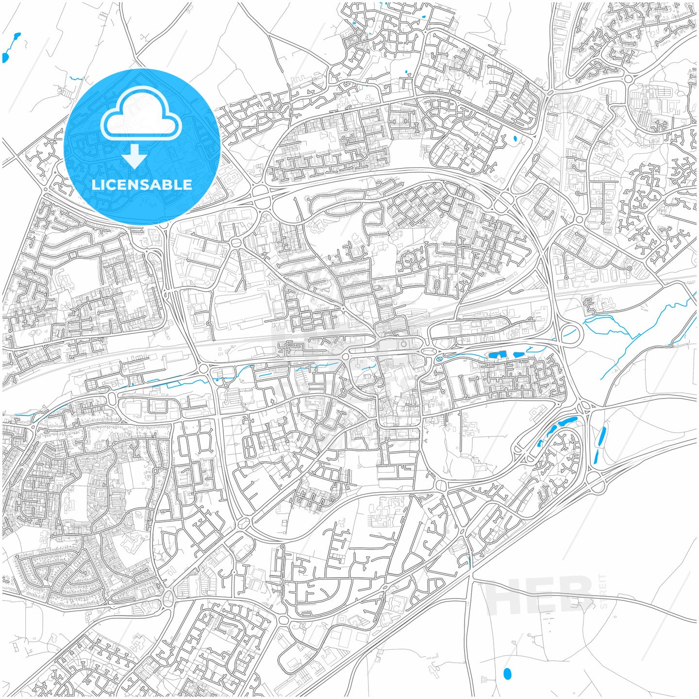 Basingstoke, South East England, England, city map with high quality roads.