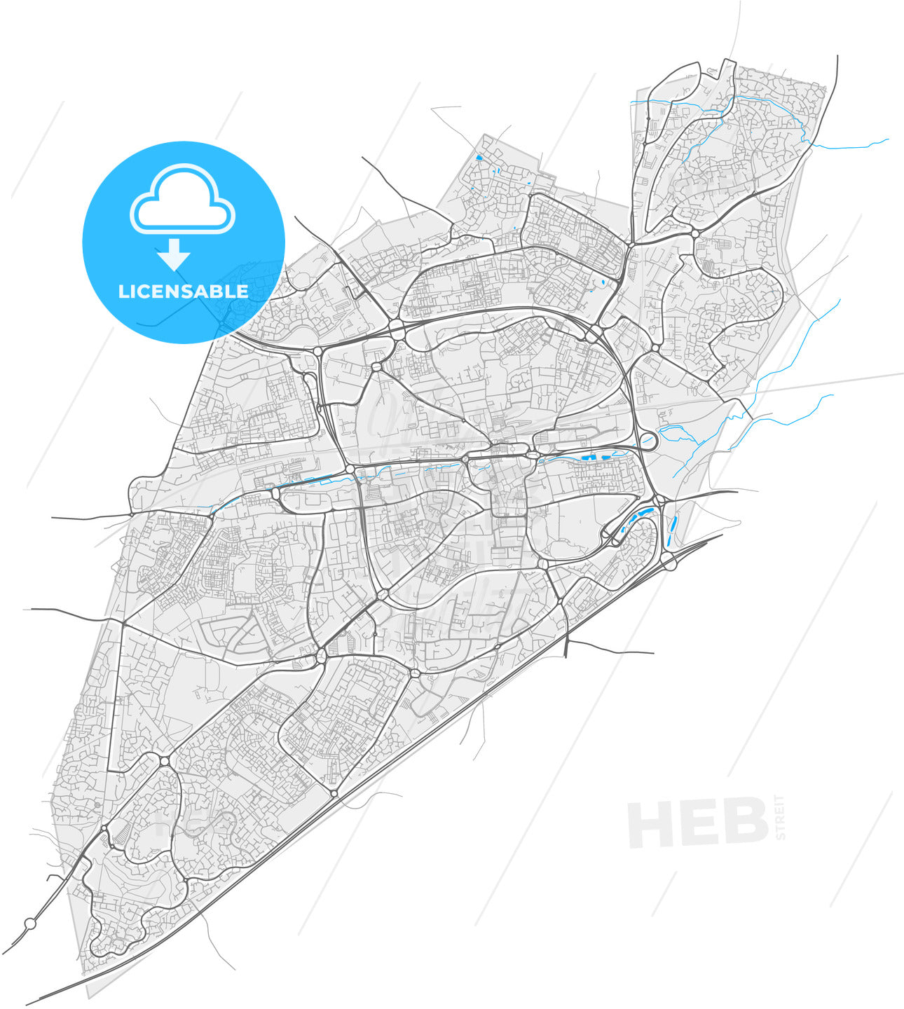 Basingstoke, South East England, England, high quality vector map