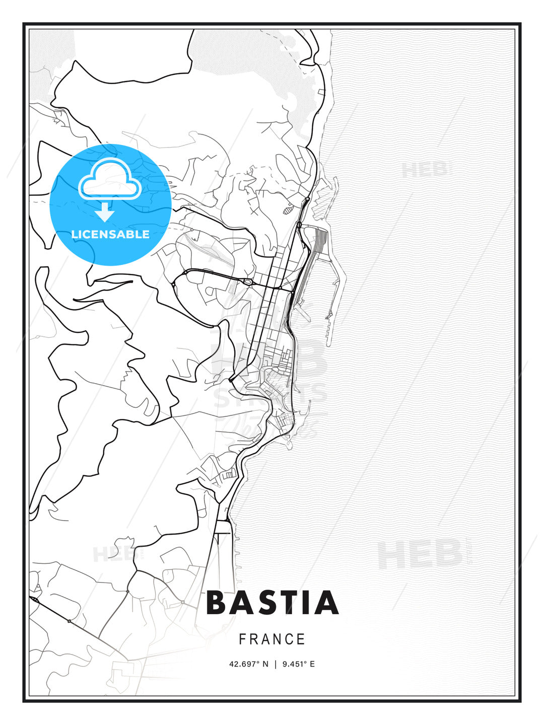 Bastia, France, Modern Print Template in Various Formats - HEBSTREITS Sketches