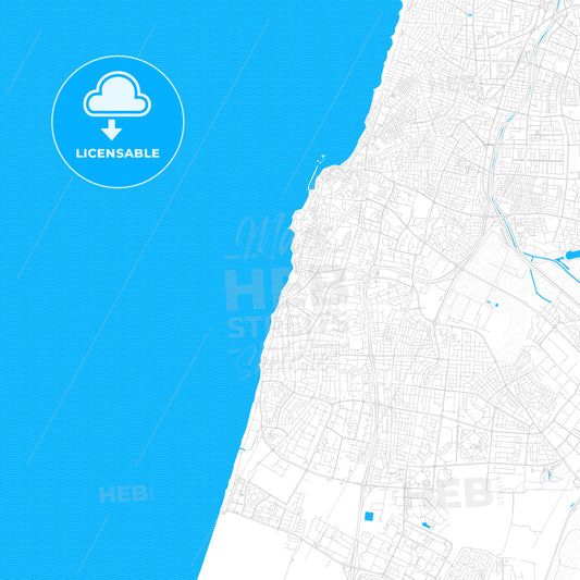 Bat Yam, Israel PDF vector map with water in focus