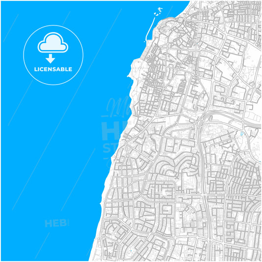 Bat Yam, Tel Aviv, Israel, city map with high quality roads.