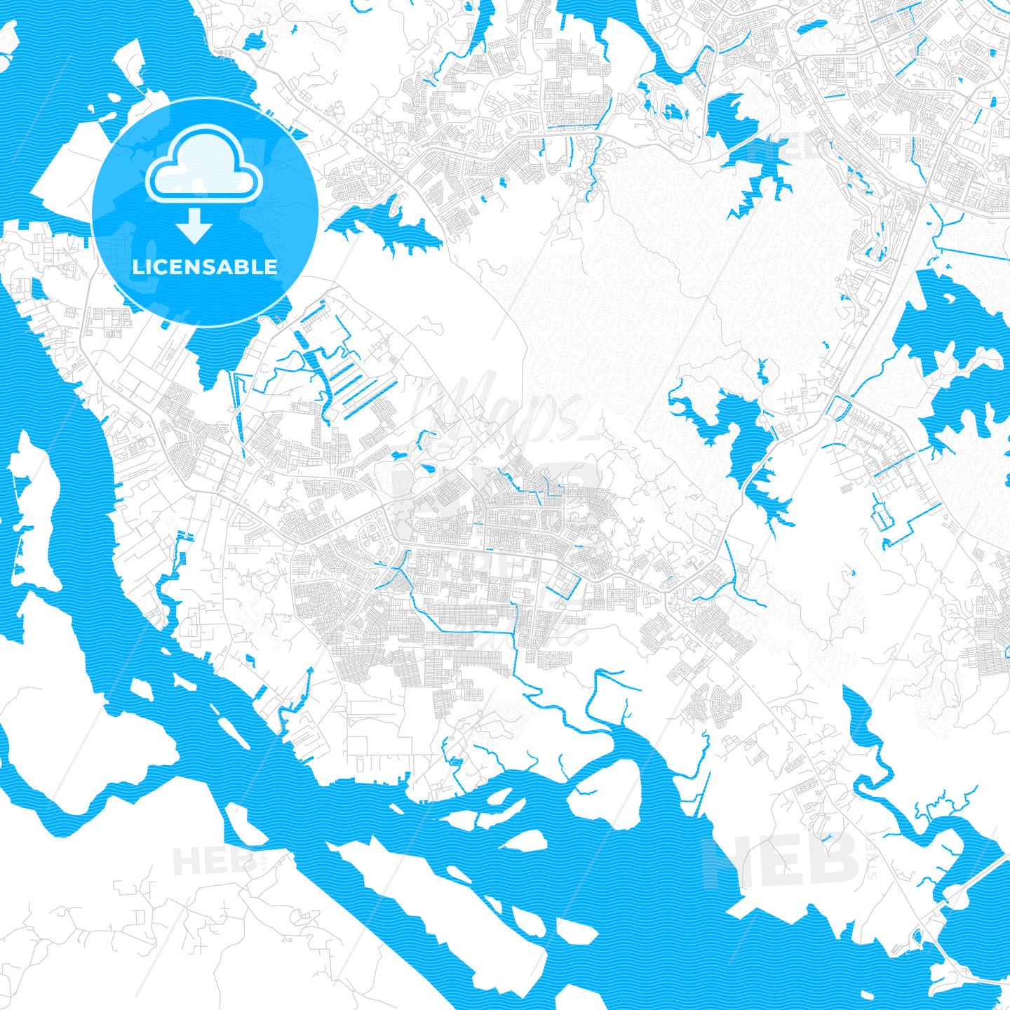 Batam, Indonesia PDF vector map with water in focus