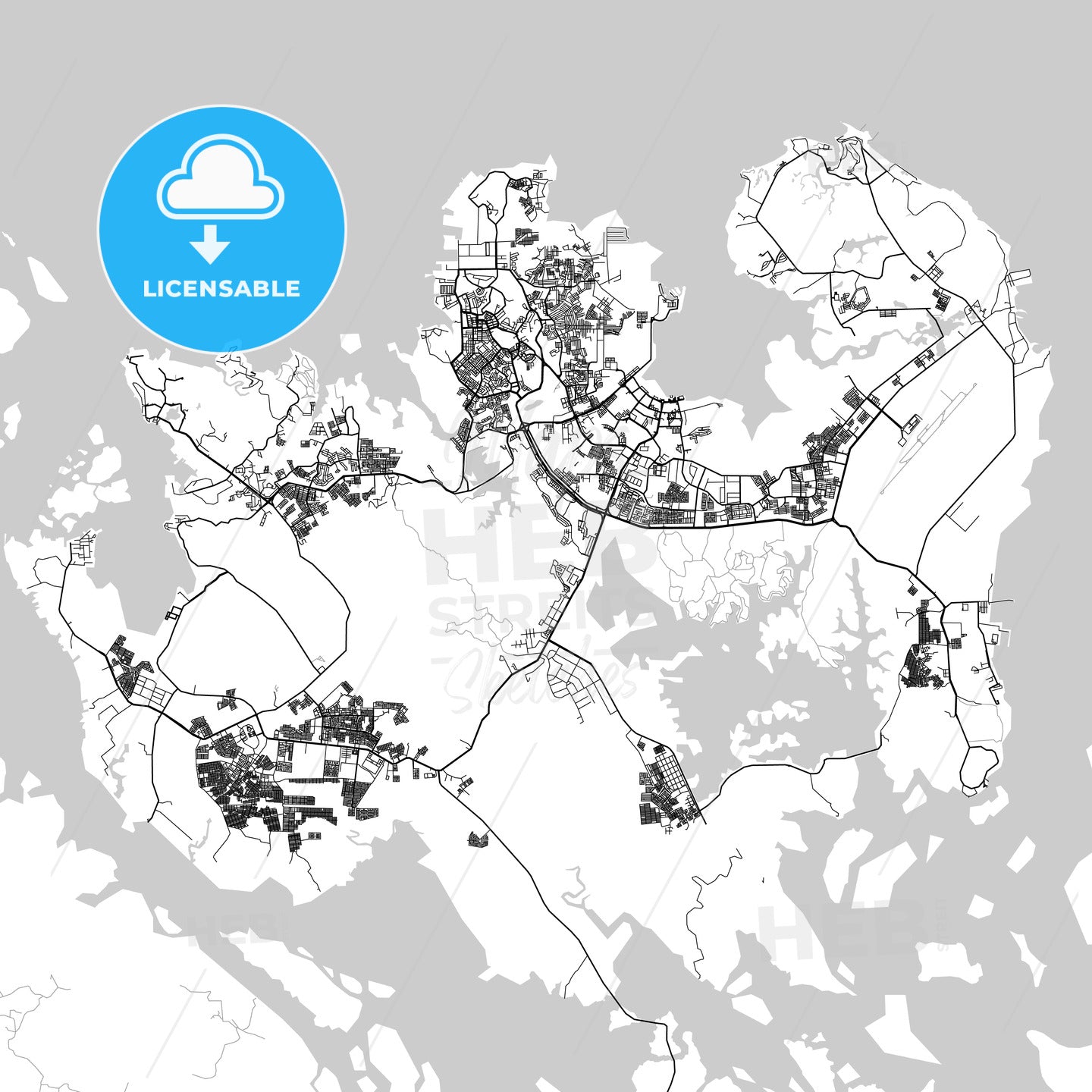 Batam, Riau Islands, Downtown City Map, Light