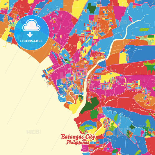 Batangas City, Philippines Crazy Colorful Street Map Poster Template - HEBSTREITS Sketches