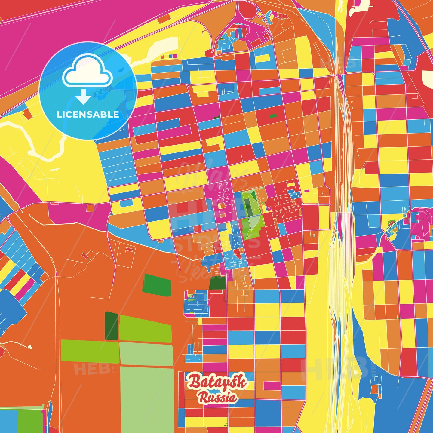 Bataysk, Russia Crazy Colorful Street Map Poster Template - HEBSTREITS Sketches