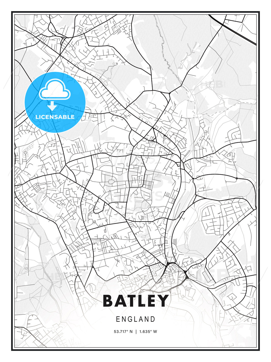 Batley, England, Modern Print Template in Various Formats - HEBSTREITS Sketches