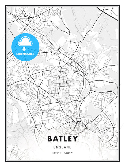 Batley, England, Modern Print Template in Various Formats - HEBSTREITS Sketches
