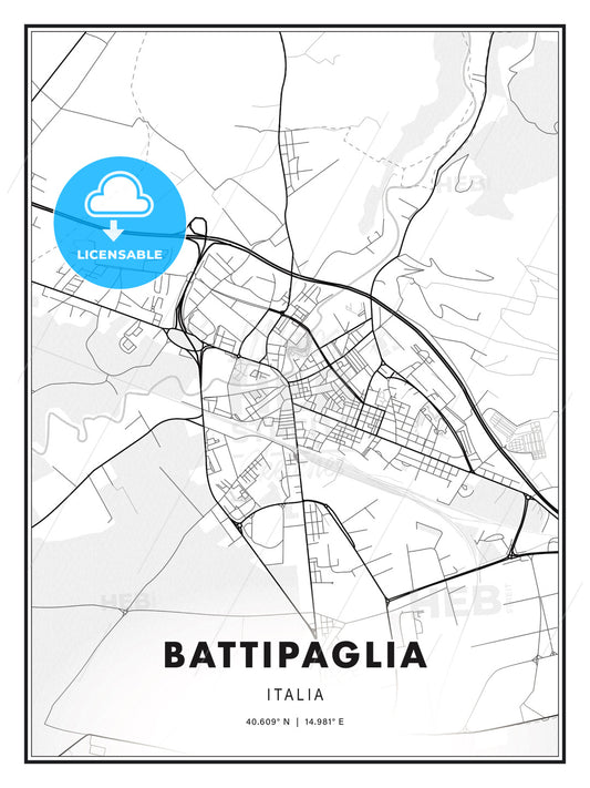 Battipaglia, Italy, Modern Print Template in Various Formats - HEBSTREITS Sketches