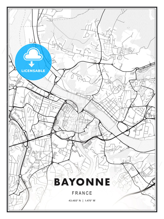 Bayonne, France, Modern Print Template in Various Formats - HEBSTREITS Sketches