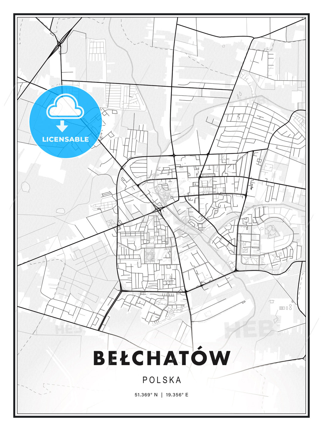 Bełchatów, Poland, Modern Print Template in Various Formats - HEBSTREITS Sketches