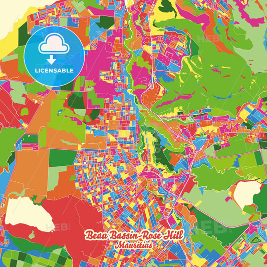 Beau Bassin-Rose Hill, Mauritius Crazy Colorful Street Map Poster Template - HEBSTREITS Sketches