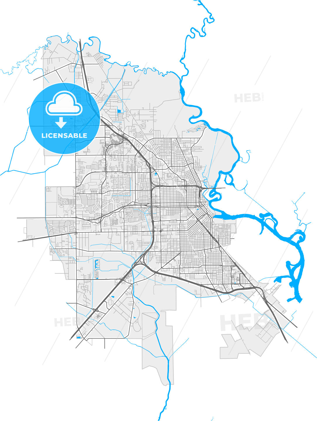 Beaumont, Texas, United States, high quality vector map