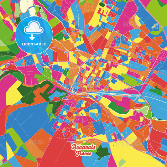 Beauvais, France Crazy Colorful Street Map Poster Template - HEBSTREITS Sketches
