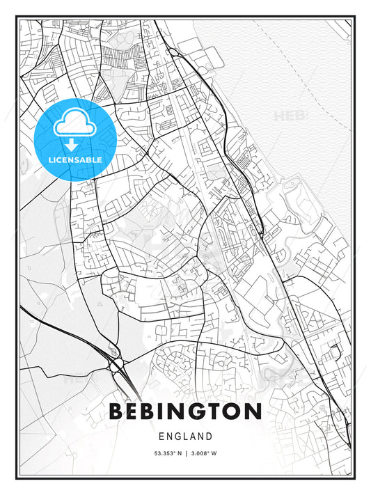 Bebington, England, Modern Print Template in Various Formats - HEBSTREITS Sketches