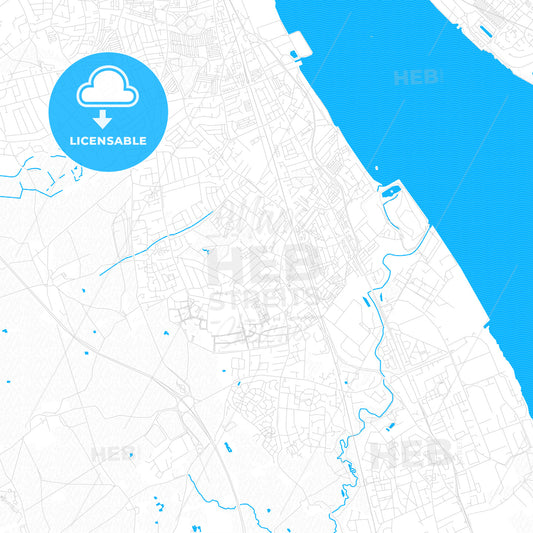 Bebington, England PDF vector map with water in focus