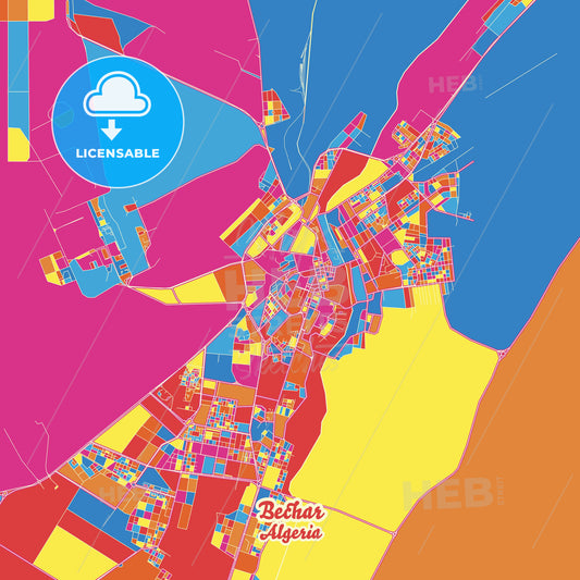 Bechar, Algeria Crazy Colorful Street Map Poster Template - HEBSTREITS Sketches