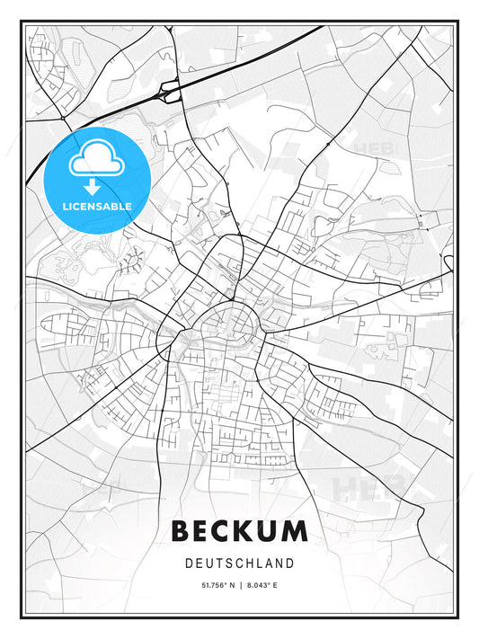 Beckum, Germany, Modern Print Template in Various Formats - HEBSTREITS Sketches