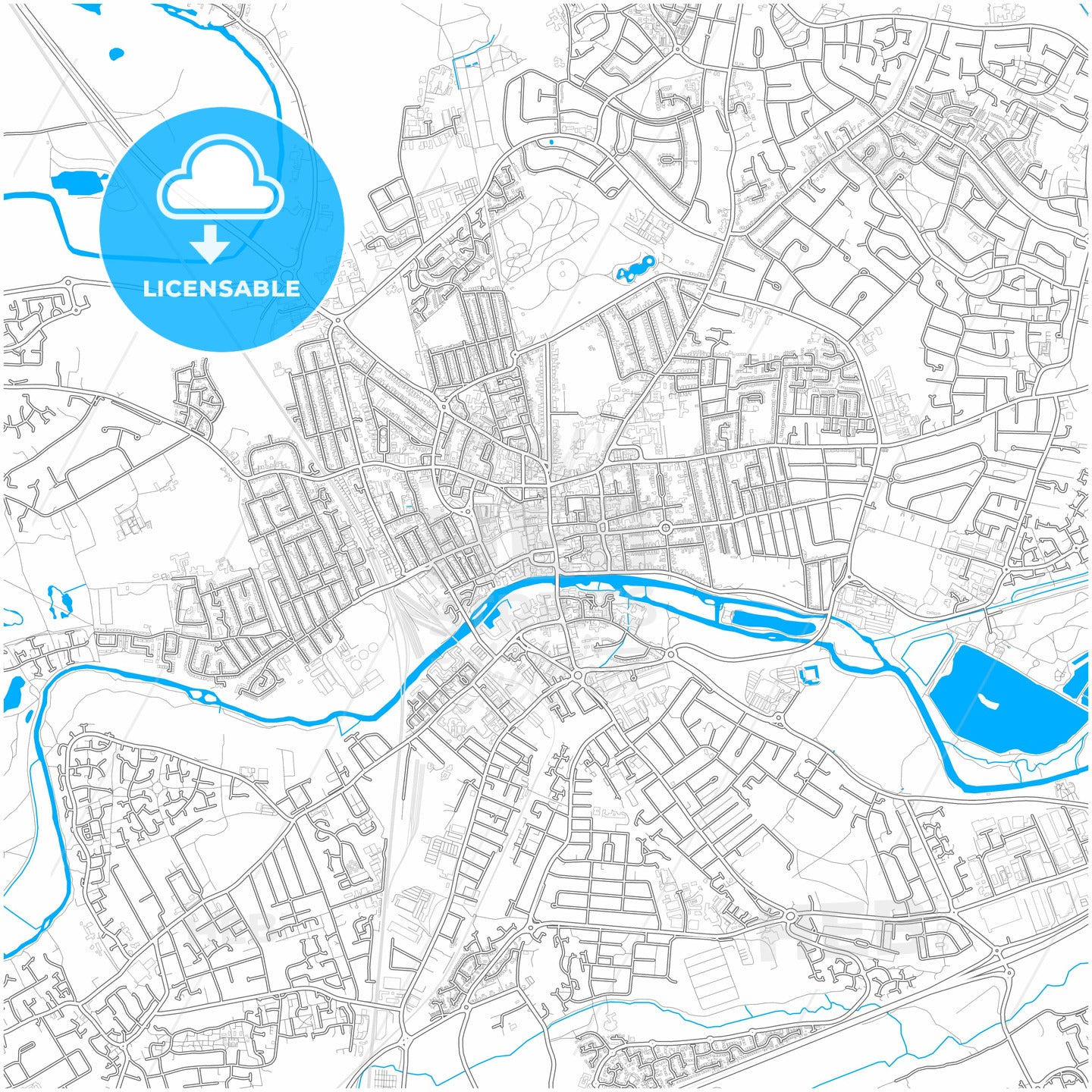 Bedford, East of England, England, city map with high quality roads.