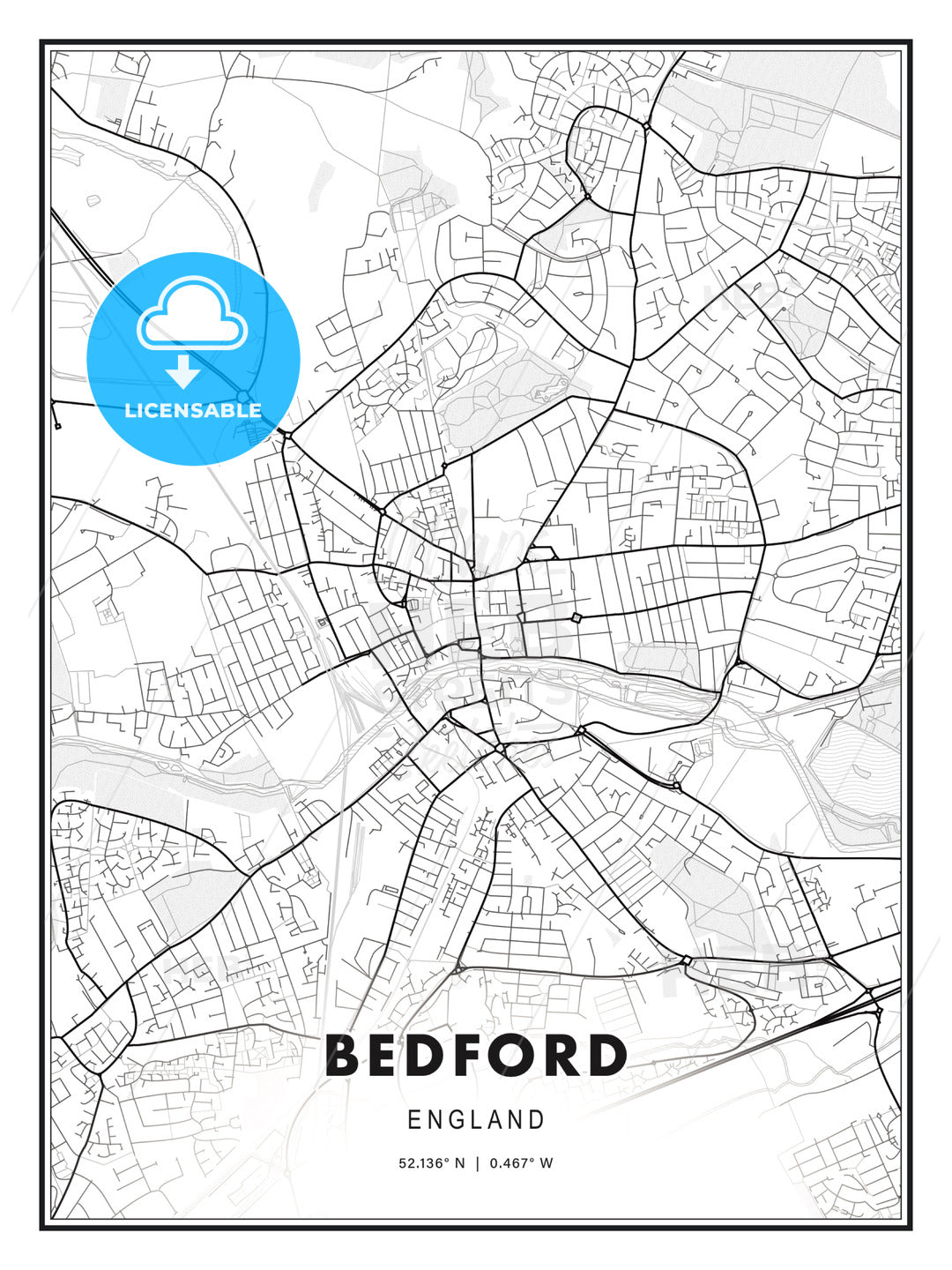 Bedford, England, Modern Print Template in Various Formats - HEBSTREITS Sketches