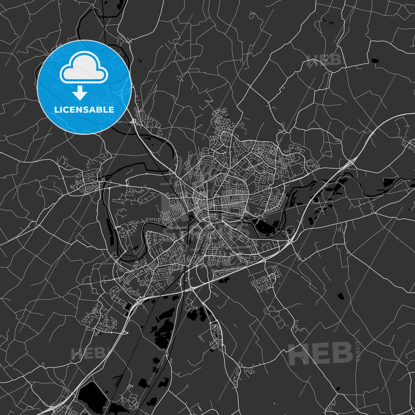 Bedford, England, UK - Area Map - Dark